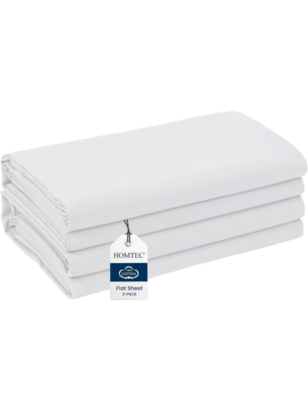 Soft King Size Flat Sheets 100% Cotton Percale - 2 Pack, Crisp White Bedding